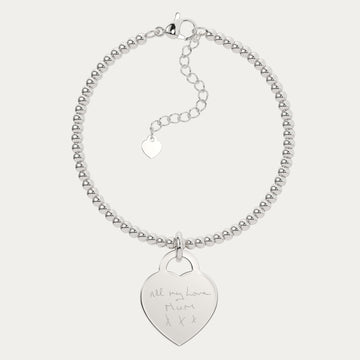 Lucy Heart Silver Actual Handwriting Bead Bracelet